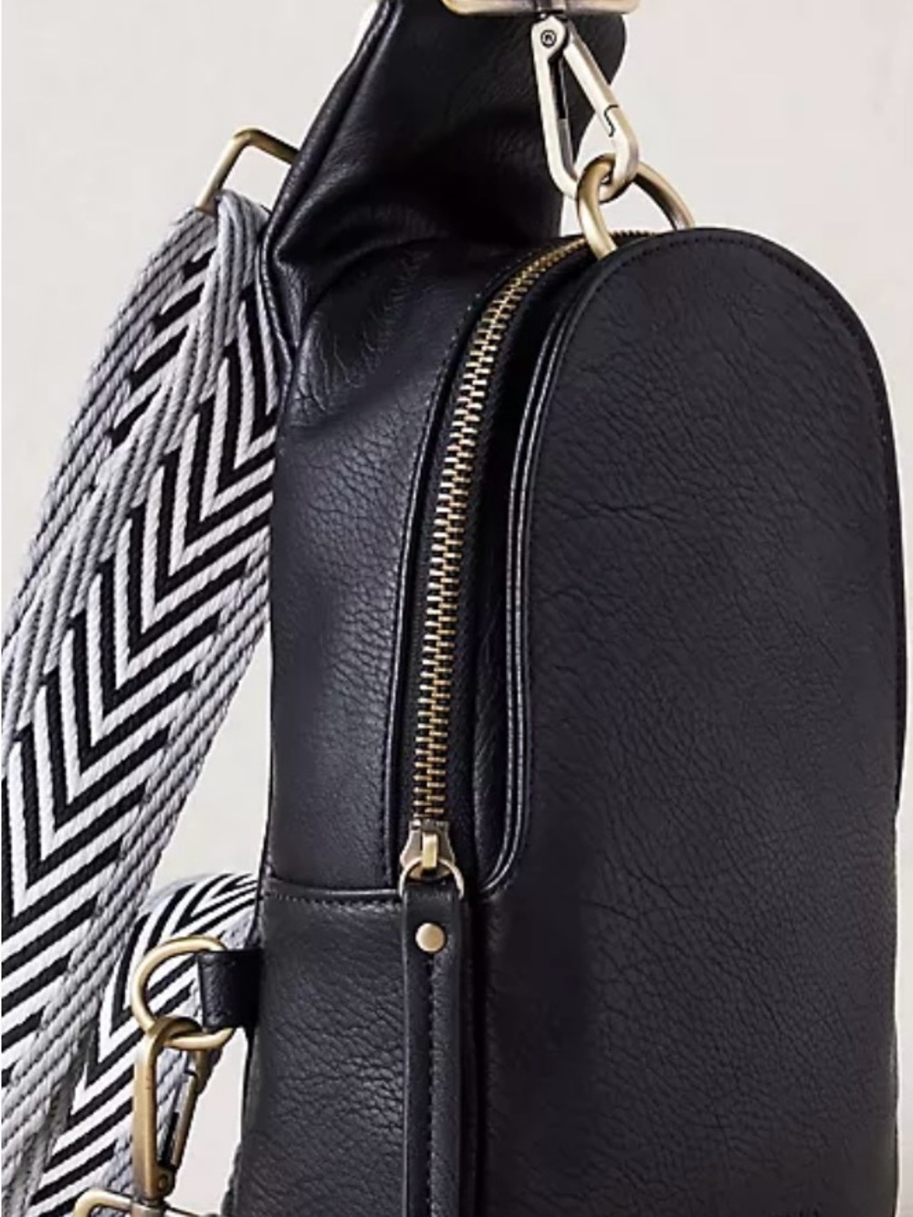 Anthropologie Black Leather Crossbody Bag with Patterned Strap